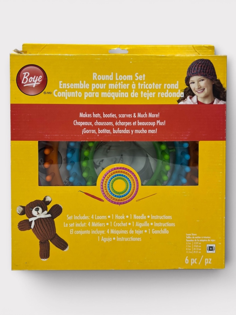 BOYE Round Knitting Loom Kit of 4 Looms Instruction Needle & Hook Beginner Craft